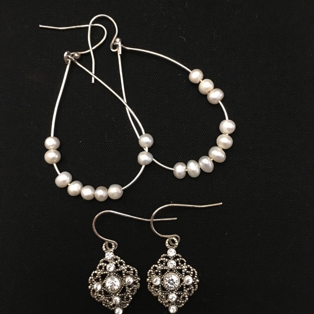 Dangle Genuine Pearl & Filigree Earrings #F